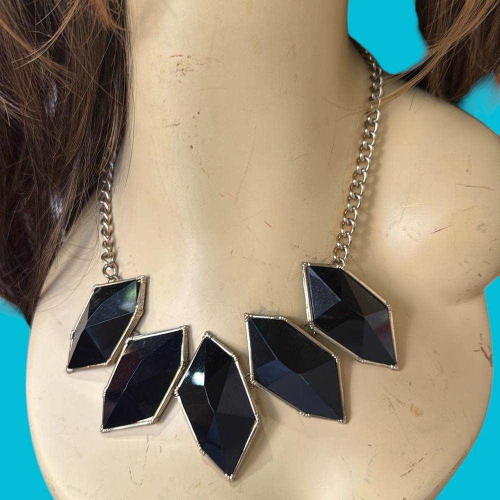 Black Hexagon Statement Necklace - image 1
